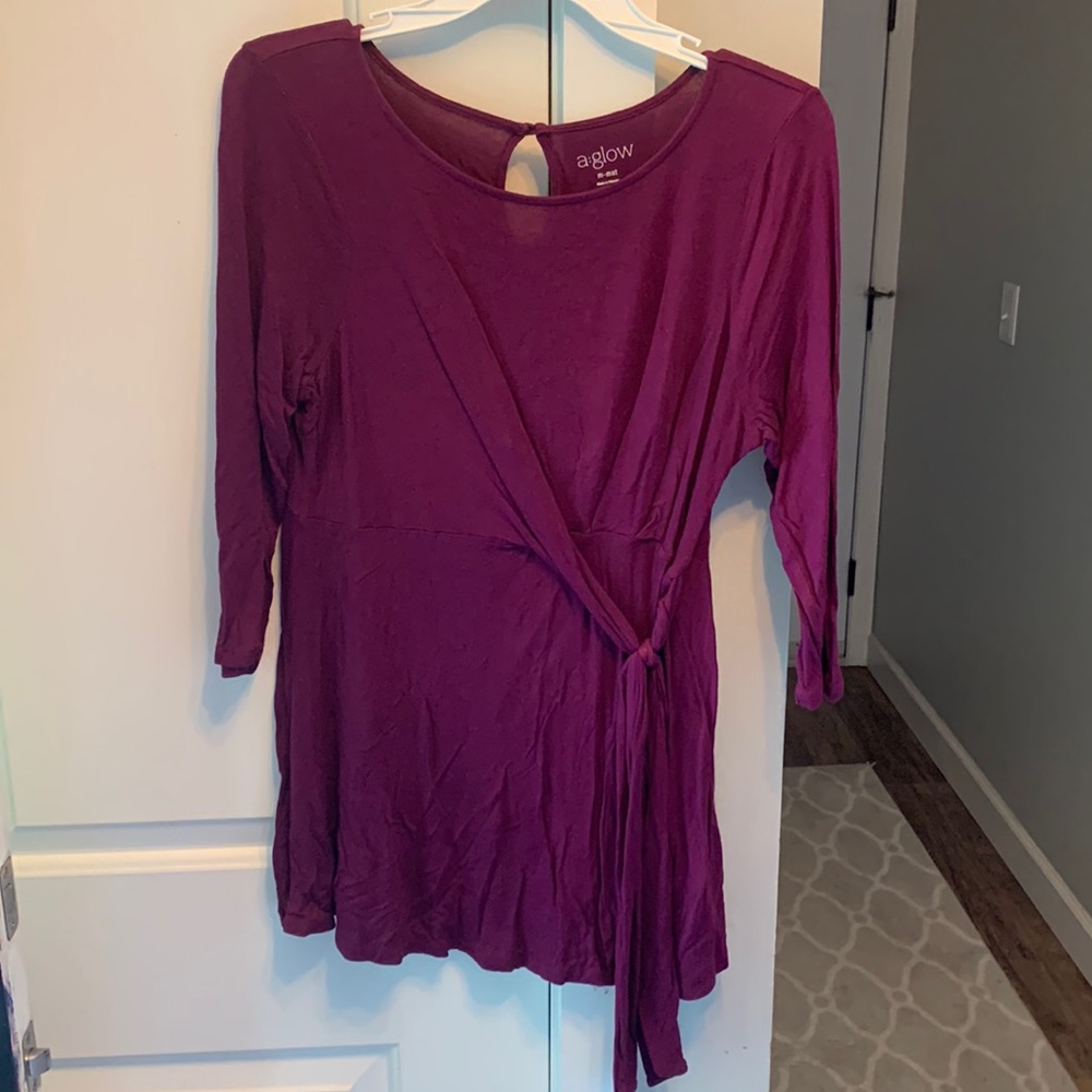 Maternity wrap long sleeve shirt in burgundy